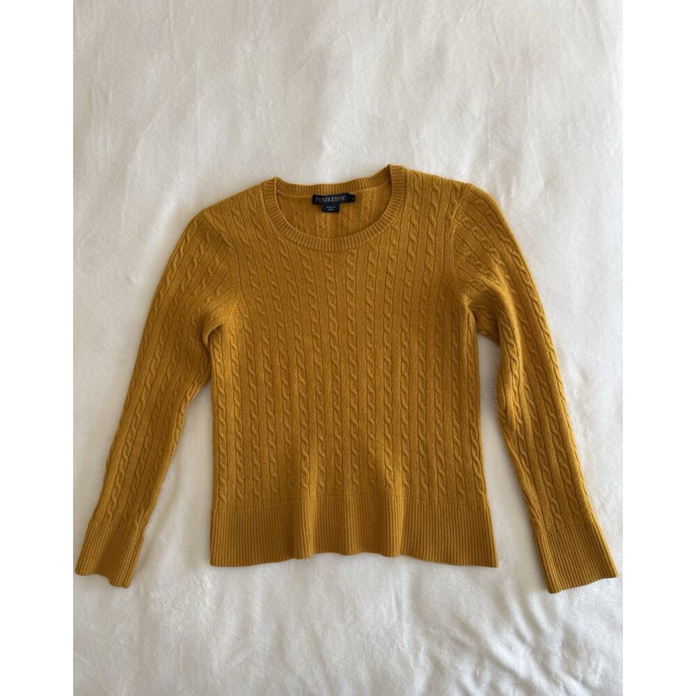 Pendleton 100% Merino Wool Cable Knit Sweater Marigold Yellow Women’s Sz Small